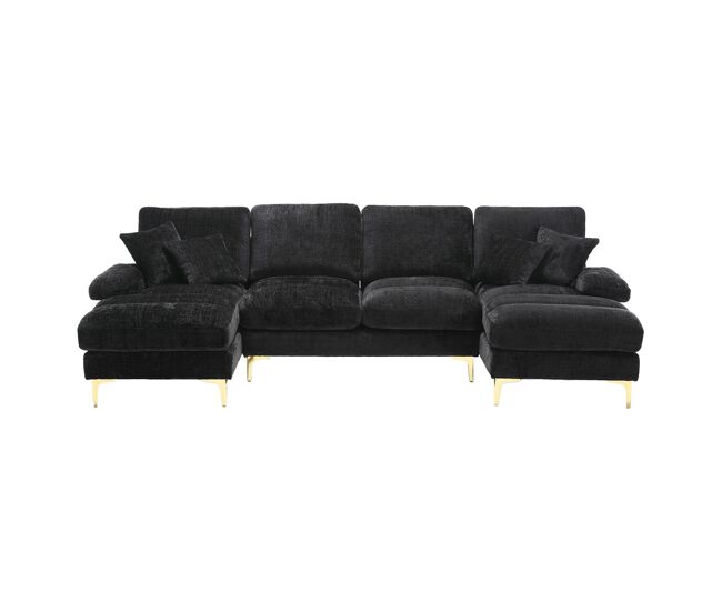 Sofá seccional u grande - doble reposapiés - negro