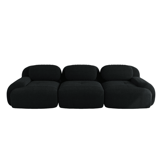 Sofá de 3 lugares - Modular, antiderrapante, sem montagem, com braços ergonómicos e enchimento elástico, Veludo cotelê - Preto