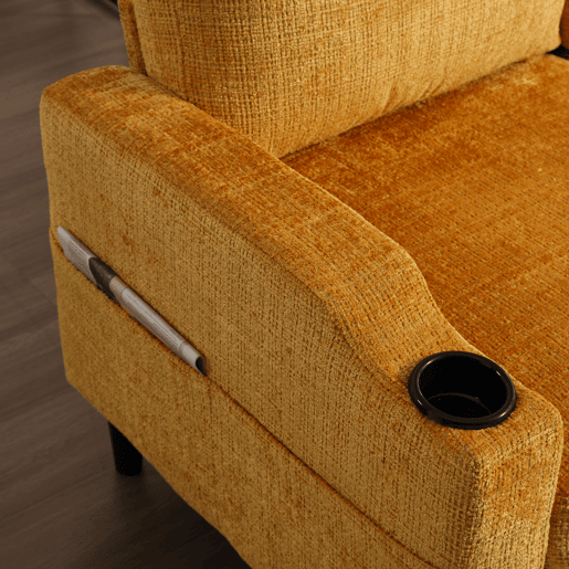Sofá elegante de 4 lugares - com otomano, apoios de braços confortáveis, porta-copos, bolsos laterais e pés de plástico robustos - Amarelo