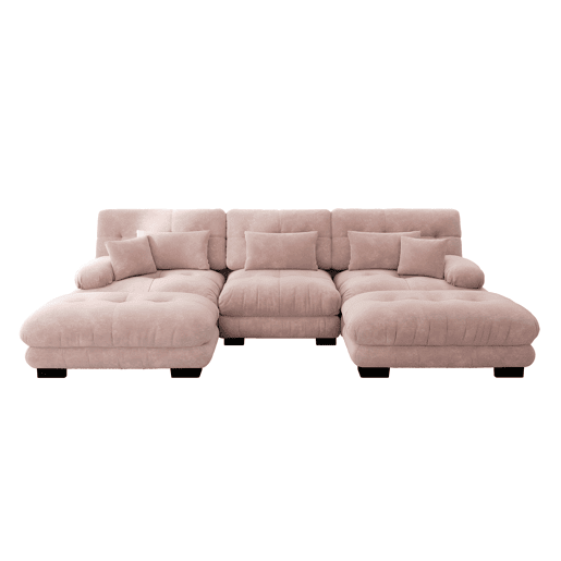 Sofá modular grande em U - Sofá Cloud com assento profundo, sofá conversível com otomano - Rosa Sofá modular grande em U - Sofá Cloud com assento profundo, sofá conversível com otomano - Rosa