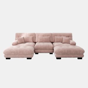 Sofá modular grande em U - Sofá Cloud com assento profundo, sofá conversível com otomano - Rosa