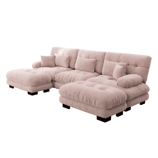 Sofá modular grande em U - Sofá Cloud com assento profundo, sofá conversível com otomano - Rosa Sofá modular grande em U - Sofá Cloud com assento profundo, sofá conversível com otomano - Rosa