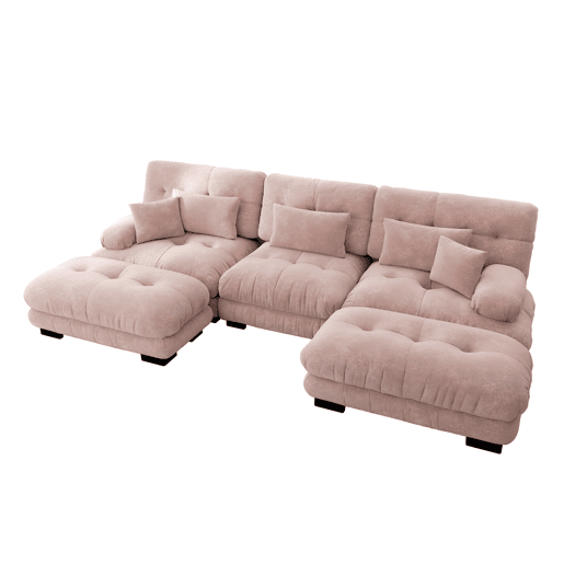 Sofá modular grande em U - Sofá Cloud com assento profundo, sofá conversível com otomano - Rosa Sofá modular grande em U - Sofá Cloud com assento profundo, sofá conversível com otomano - Rosa