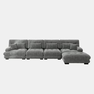 Sofá modular de 4 lugares - em forma de L, com otomano móvel e combinação DIY - Chenille cinzento