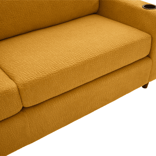 Sofá de chenille de 2 lugares - USB-C, iluminação LED, porta-copos, bolsos - Amarelo mostarda
