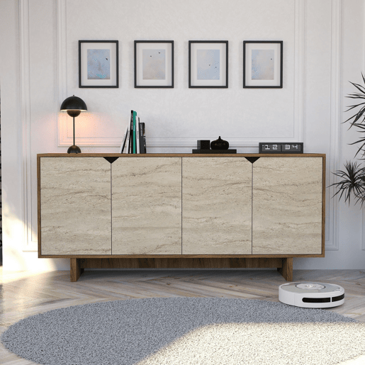 Aparador de madeira > - 180 x 40 x 81 cm - Travertino