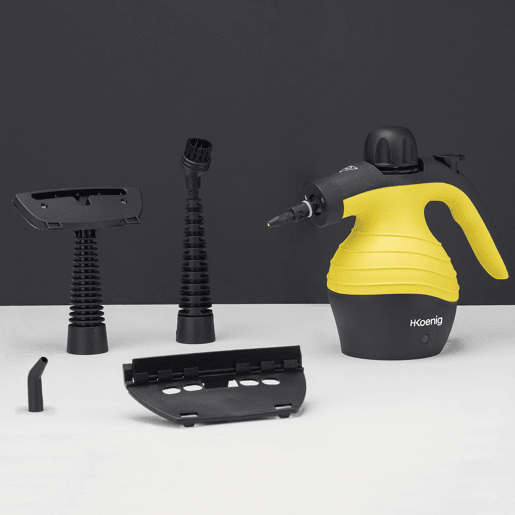H.Koenig NV60 Limpador a Vapor Portátil de Mão, Compacto e Ergonómico, Válvula de Segurança, 6 Acessórios Multiusos para Casa, Cozinha, Banheiro e Carro