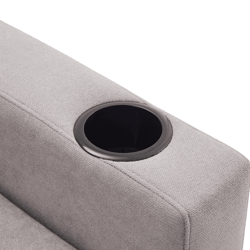 Sofá em L de 3 lugares - Com chaise longue, arrumação, porta-copos, 2 almofadas incluídas - Cinza claro