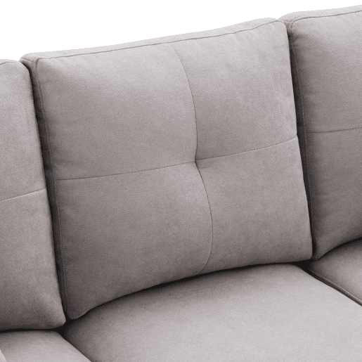 Sofá em L de 3 lugares - Com chaise longue, arrumação, porta-copos, 2 almofadas incluídas - Cinza claro