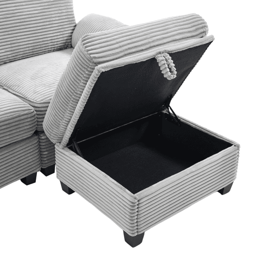 Sofá Cord 3 lugares - Conforto em espuma, consola central removível, USB-C, arrumação - Cinza claro