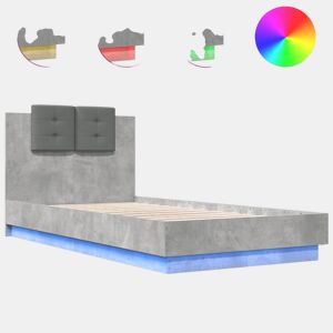 Estrutura de cama de solteiro moderno c cabeceiraluzes LED 75x190cm cinza cimento