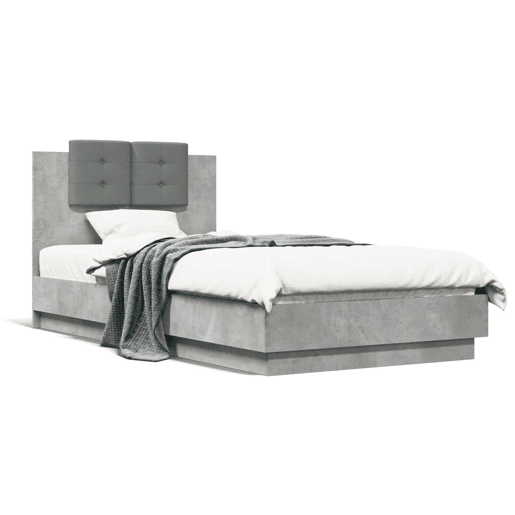Estrutura de cama de solteiro moderno c cabeceiraluzes LED 75x190cm cinza cimento