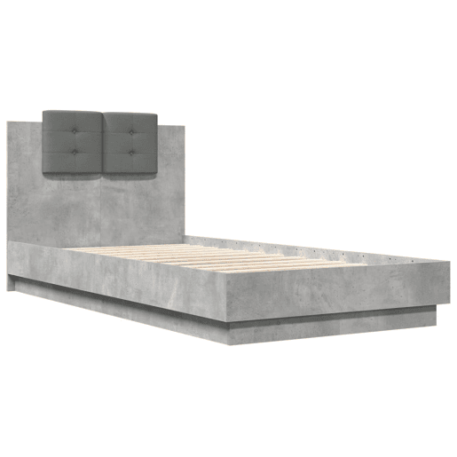 Estrutura de cama de solteiro moderno c cabeceiraluzes LED 75x190cm cinza cimento