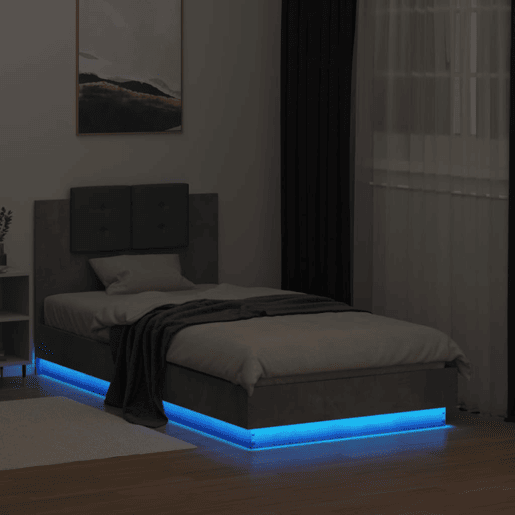 Estrutura de cama de solteiro moderno c cabeceiraluzes LED 75x190cm cinza cimento
