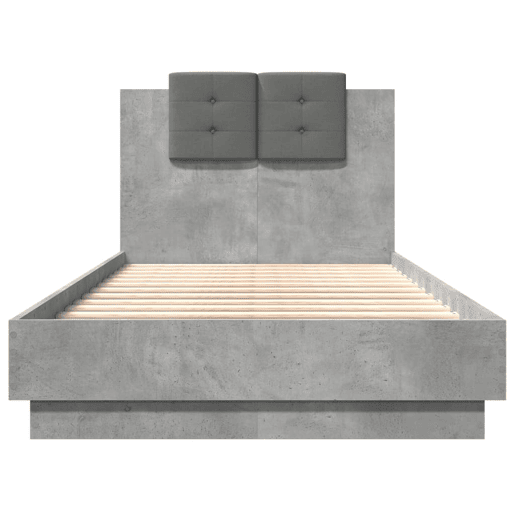 Estrutura de cama de solteiro moderno c cabeceiraluzes LED 75x190cm cinza cimento