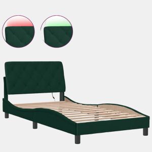 Estrutura de cama de solteiro simple com LED 100x200 cm veludo verde-escuro
