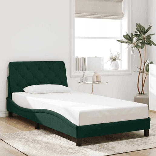 Estrutura de cama de solteiro simple com LED 100x200 cm veludo verde-escuro