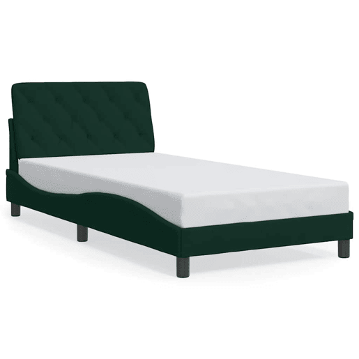 Estrutura de cama de solteiro simple com LED 100x200 cm veludo verde-escuro