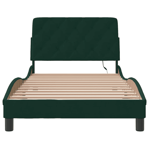 Estrutura de cama de solteiro simple com LED 100x200 cm veludo verde-escuro