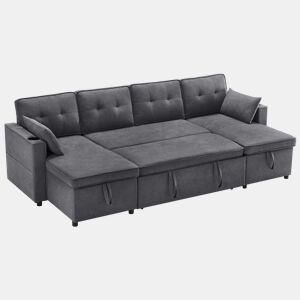 Sofá-cama 4 lugares conversível panorâmico de algodão e linho com armazenamento,cinza