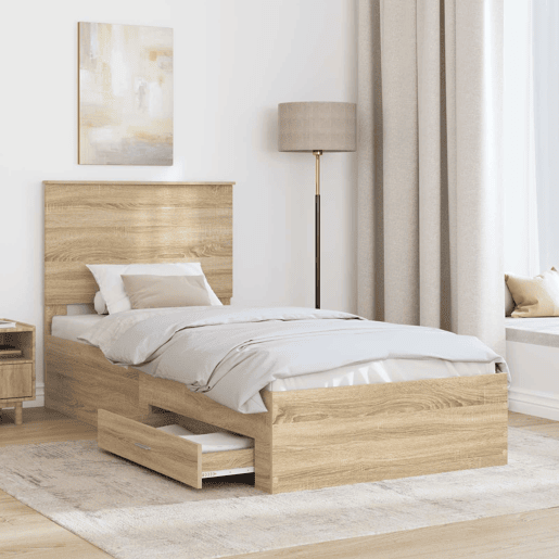Estrutura de cama de solteiro para adultos Carvalho Sonoma e Prata 75 x 190 cm