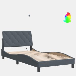 Estrutura de cama de solteiro simple com LED 100x200cm veludo cinzento-escuro