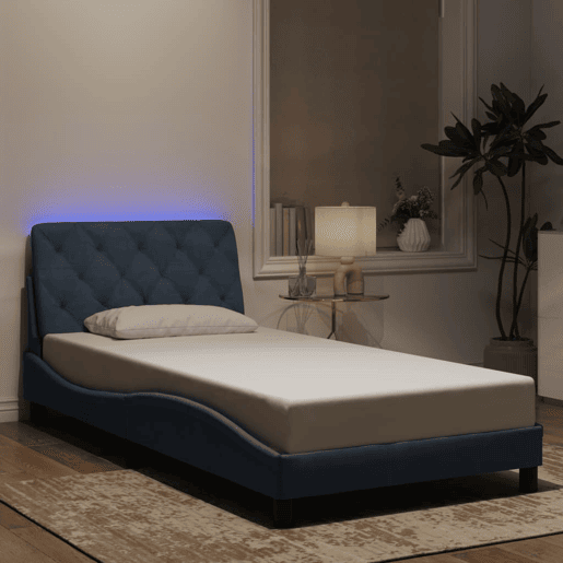 Estrutura de cama de solteiro simple com LED 100x200cm veludo cinzento-escuro