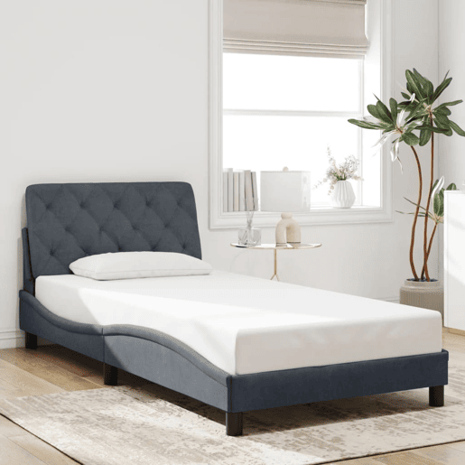 Estrutura de cama de solteiro simple com LED 100x200cm veludo cinzento-escuro