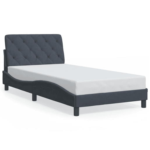 Estrutura de cama de solteiro simple com LED 100x200cm veludo cinzento-escuro