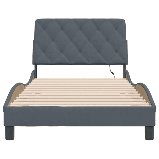 Estrutura de cama de solteiro simple com LED 100x200cm veludo cinzento-escuro