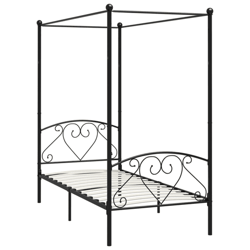 Estrutura de cama de solteiro para adultos com dossel metal preto 90x200 cm