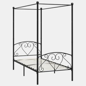 Estrutura de cama de solteiro para adultos com dossel metal preto 90x200 cm