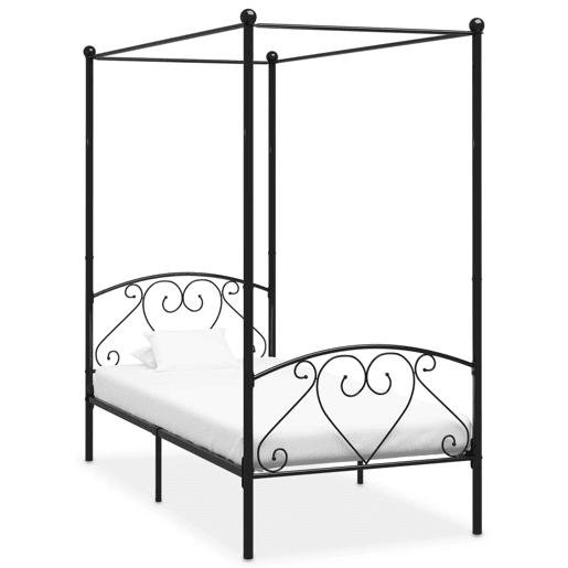 Estrutura de cama de solteiro para adultos com dossel metal preto 90x200 cm