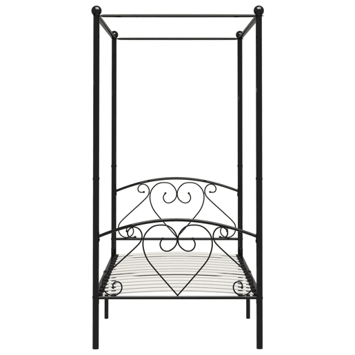 Estrutura de cama de solteiro para adultos com dossel metal preto 90x200 cm