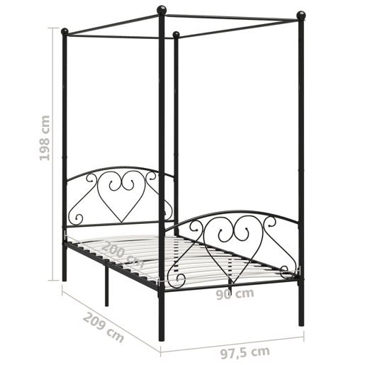Estrutura de cama de solteiro para adultos com dossel metal preto 90x200 cm
