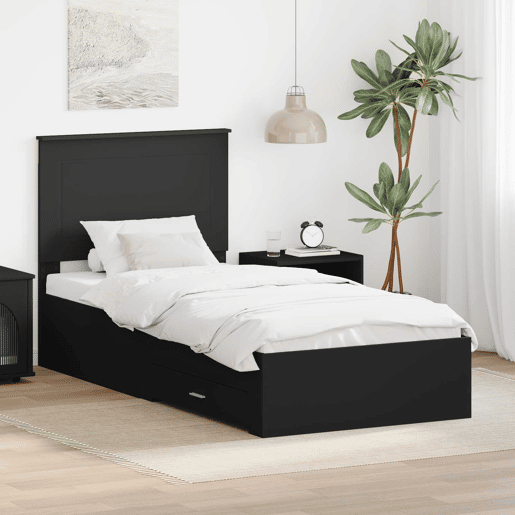 Estrutura de cama de solteiro para adultos Preto e Prata 75 x 190 cm Madeira processada