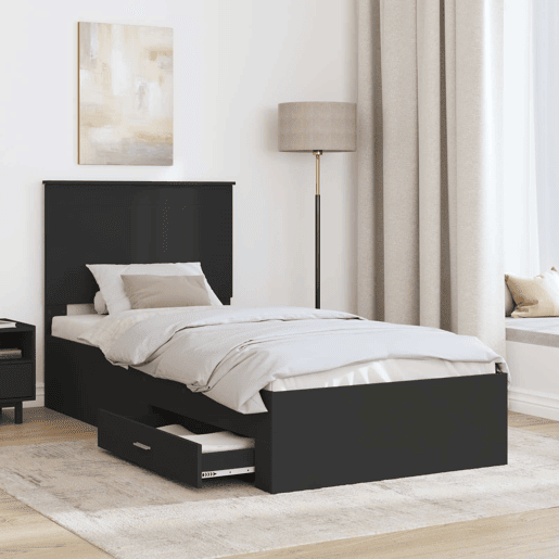 Estrutura de cama de solteiro para adultos Preto e Prata 75 x 190 cm Madeira processada