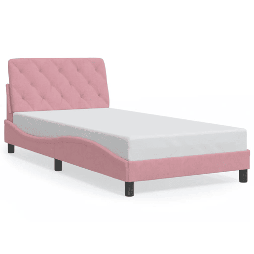 Estrutura de cama de solteiro para adultos com LED 100x200 cm veludo rosa