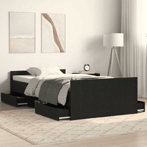 Estrutura de cama de solteiro para adultos com cabeceira Carvalho Preto 203 x 93 x 50 cm
