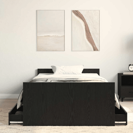 Estrutura de cama de solteiro para adultos com cabeceira Carvalho Preto 203 x 93 x 50 cm