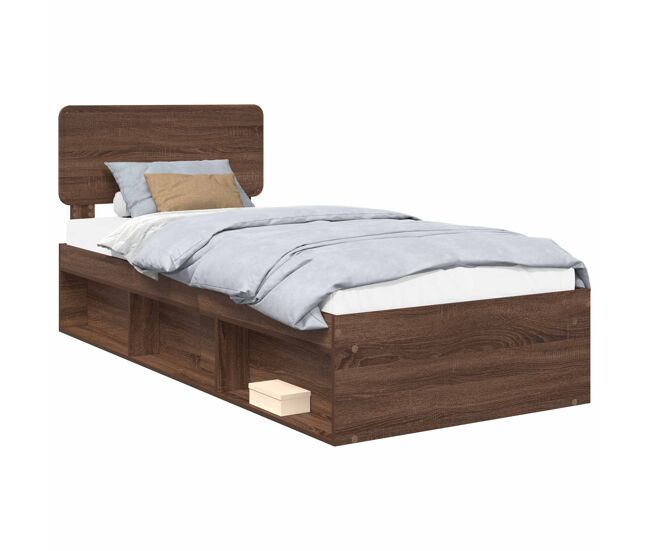Estructura de cama simple para adultos con cabecera - roble marrón 75 x 190 cm