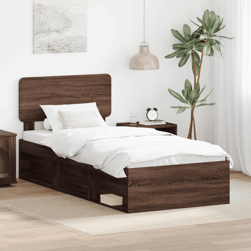 Estrutura de cama de solteiro moderno com cabeceira - Carvalho Marrom 75 x 190 cm