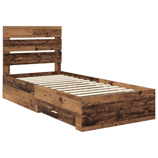 Estrutura de cama de solteiro para adultos Madeira antiga 90 x 200 cm Madeira processada