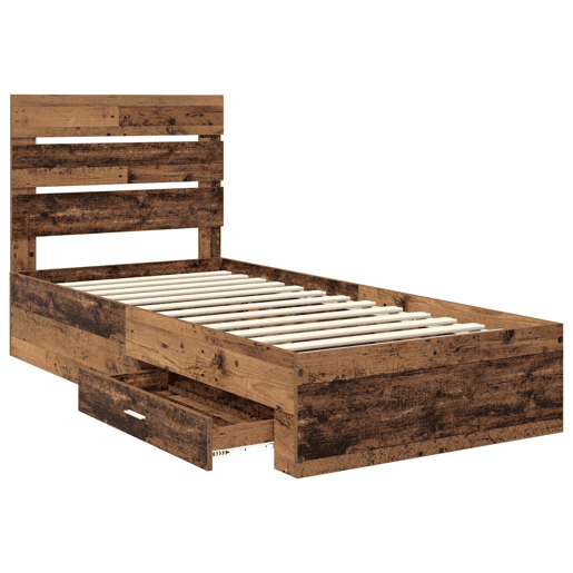 Estrutura de cama de solteiro para adultos Madeira antiga 90 x 200 cm Madeira processada