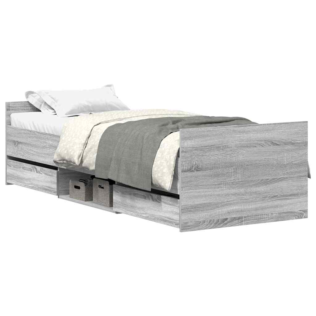 Estructura de cama individual para adultos 93x203 Roble/ Gris