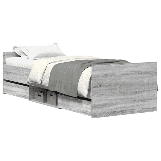 Estrutura de cama de solteiro para adultos c painéis de cabeceira e pés cinzento sonoma