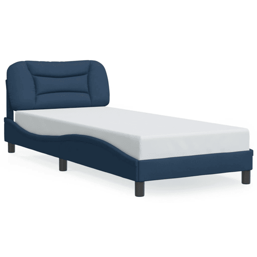 Estrutura de cama de solteiro para adultos com LED 90x200 cm tecido azul