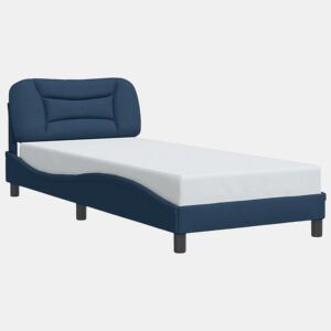 Estrutura de cama de solteiro para adultos com LED 90x200 cm tecido azul