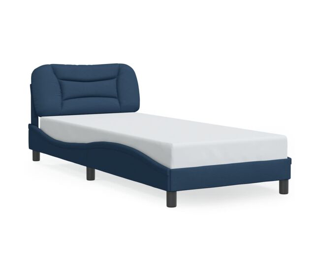 Estructura de cama individual para adultos con led tela azul 90x200 cm