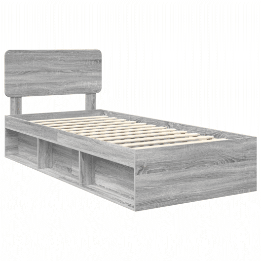 Estrutura de cama de solteiro com cabeceira - Cinza Sonoma 75 x 190 cm